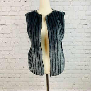 Vintage 90s Kikit Maurice Sassoon Striped Faux Fur & Knit Zip Up Vest